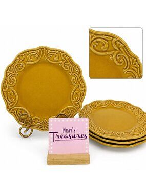 Chris Madden JC Penny CORVELLA GOLD  Scrolls Stoneware Salad Lunch Plates Set 4